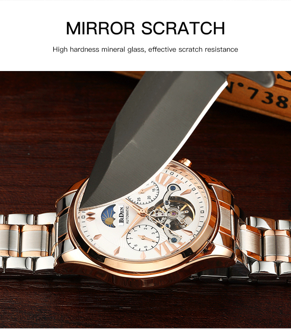 Biden Men's Mechanical Watch Multifunctional Sun Moon Star Luminous_voghion.com