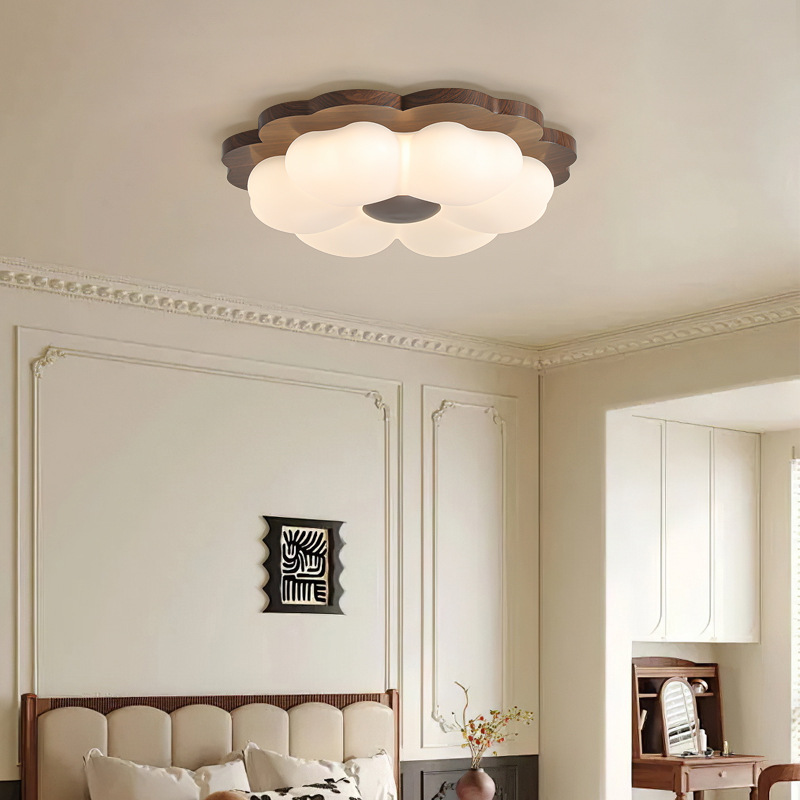 Luz de techo del dormitorio de estilo medieval nuevo retro color nuez flor de la habitación de los niños creativa luz de protección de ojos brillante 461L