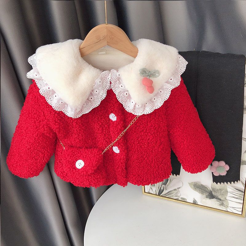 1-52 3 female baby Coat 4 baby Western style Plush thickening Maomao jacket Western style Autumn and winter girl leather and fur