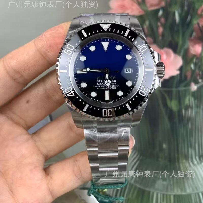 Cross-Border Popular Model: Lao De Guo Wang Watch, Gradient Blue Men's Large Dial Mechanical Watch, Single Red Diving Wristwatch