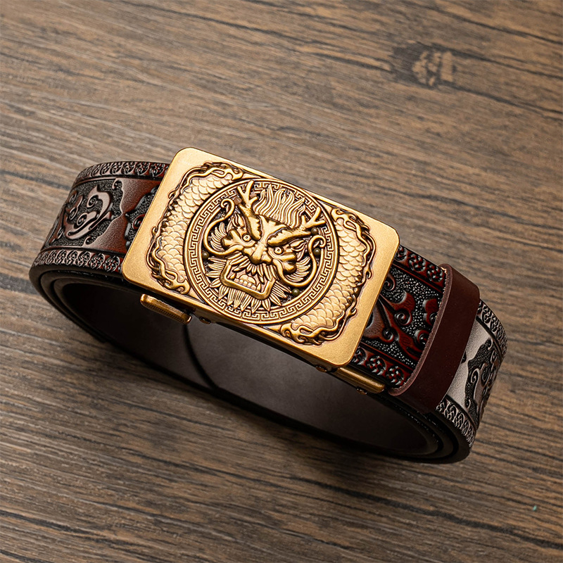 Nuovo modello di erba Tang Domineering intagliato da uomo automatico cintura con fibbia in rame con cintura personalizzata in rilievo a sei artigli di drago di vendita calda_voghion.com