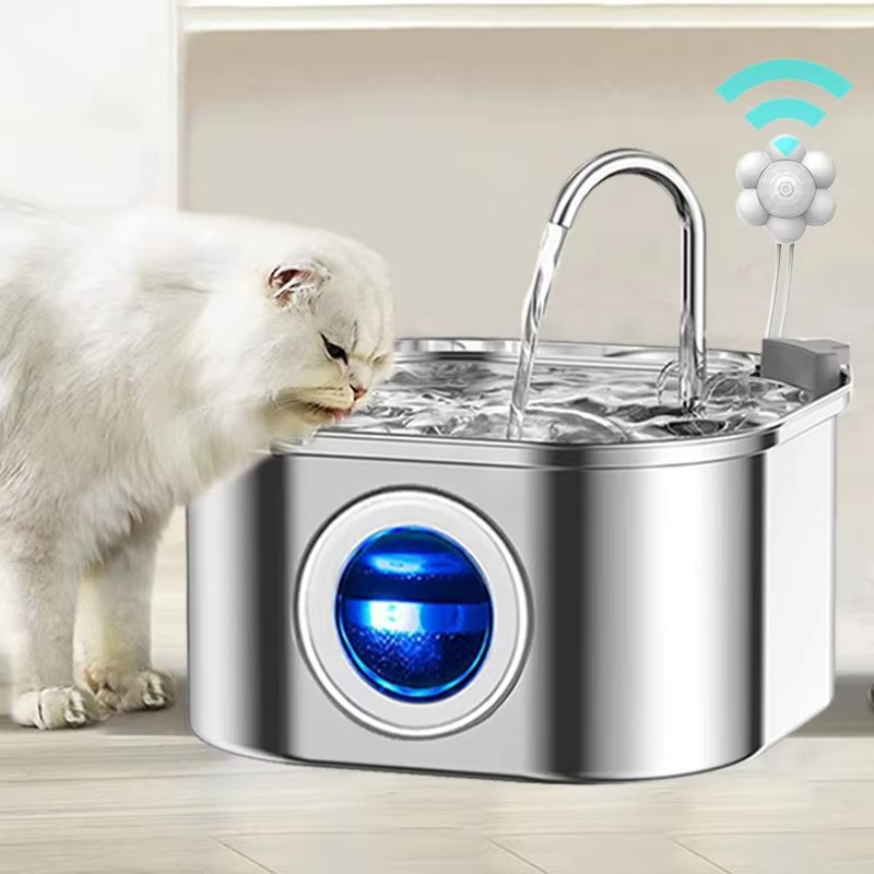 Transfronterizo mayorista 2.2L fuente ultra silenciosa Oz acero inoxidable filtración automática inteligente agua potable dispensadora de agua para mascotas