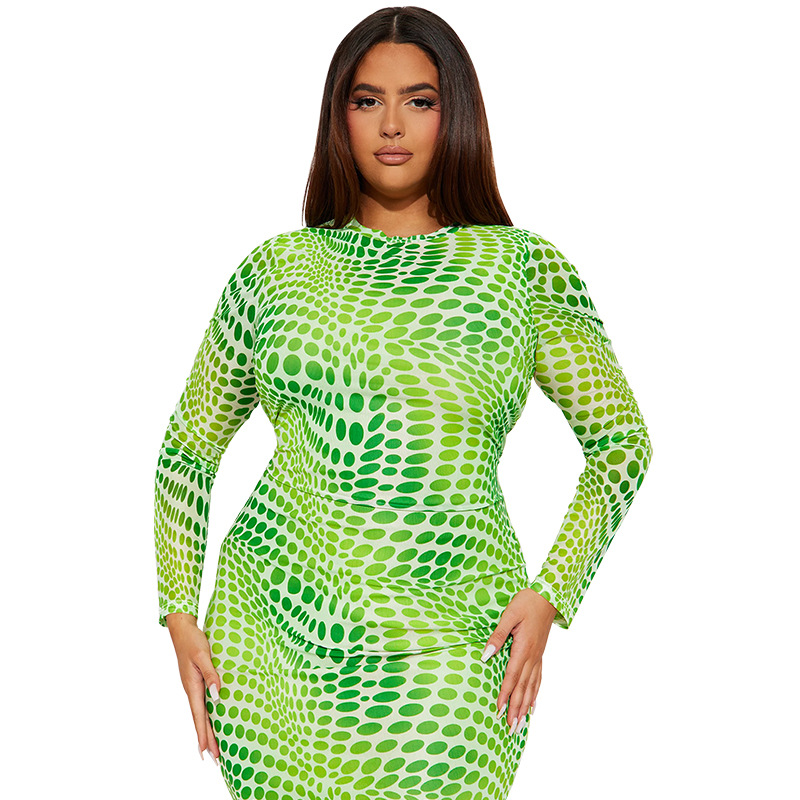 Plus size midiklänning med hög krage och lång ärm för kvinnor_voghion.com