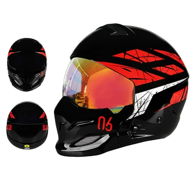 Motorcycle Helmet for Men and Motosiklet kaskı (dəbilqə) - 856-black-red-colorful-mirror-m55-56