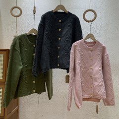 菱格手工花针织开衫 2025秋季新款 甜美减龄宽松单排扣外套女毛衣