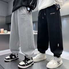 男童春秋季裤子2025新款阔腿长裤中大童百搭时尚刺绣运动裤卫裤