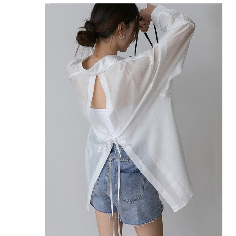 Spring and Summer 2025 plus size chubby girl Sunscreen Shirt Jacket Women's Korean-style Thin Split Lace-up Design Niche Top