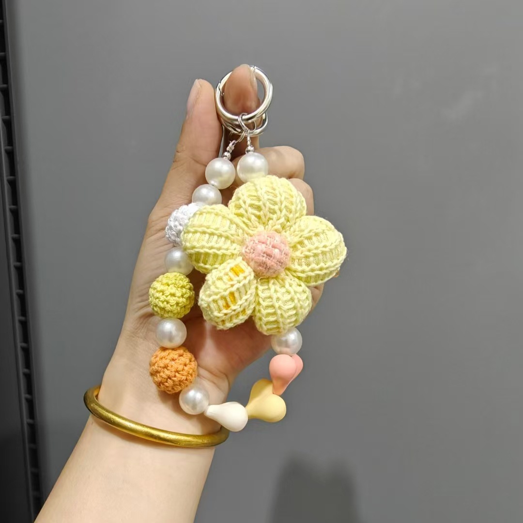 Corto hecho a mano de lana flor amor bolsa perlas adornos ins moda red teléfono móvil Cordón de cadena portátil cordón