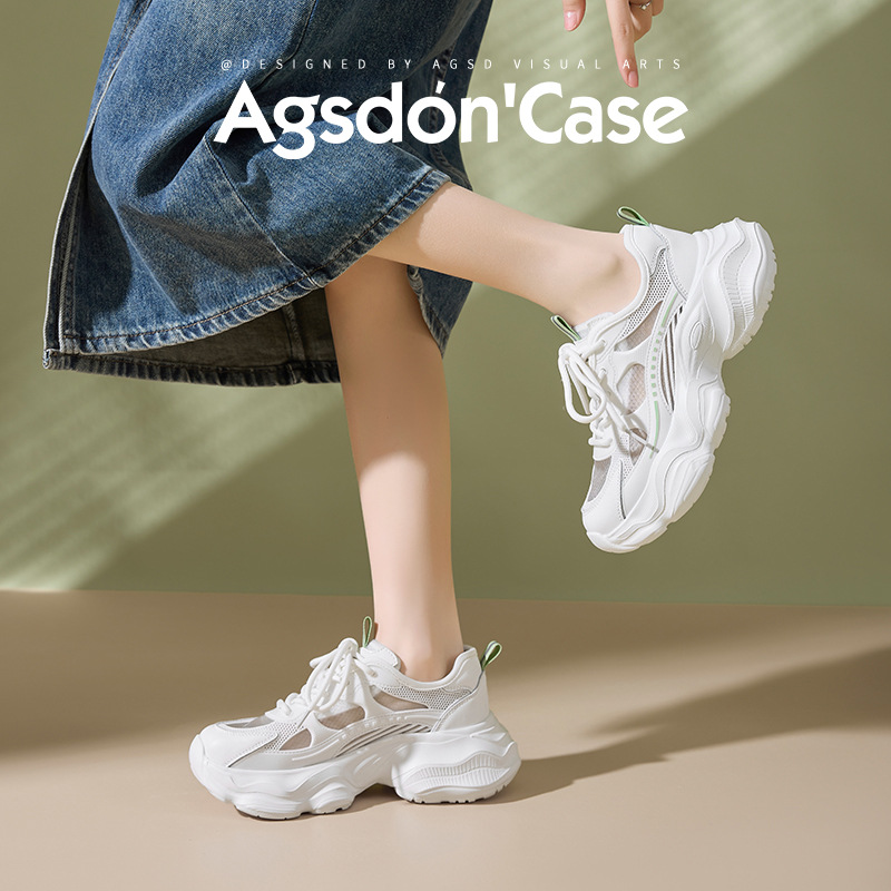 Augu Shi Deng red zapatos padres mujeres 2025 verano nuevos zapatos delgados con suela gruesa zapatos deportivos casuales ligeros