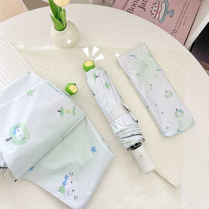 渐变苹果小猫雨伞便携折叠晴雨两用伞防晒防紫外线学生太阳伞批发|undefined
