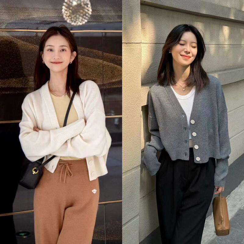 Yuran 26 Early Spring New Style, Large Volume and Texture, Yz Lightweight and Warm Cashmere and Wool Blend V-Neck Knitted Cardigan