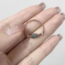 mini貔貅戒指手工编织极细月光石貔貅戒指碎银简约百搭可爱指环