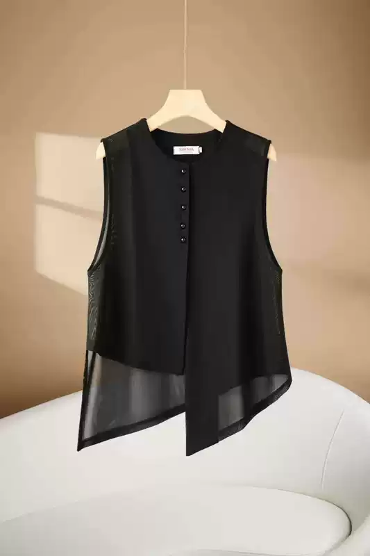 Summer short asymmetrical thin vest, fitted