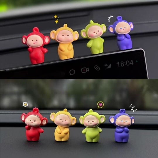 New Resin Teletubbies Keychain Pendant Creative Car Center Console Ornaments Micro Landscape Desktop Decorations