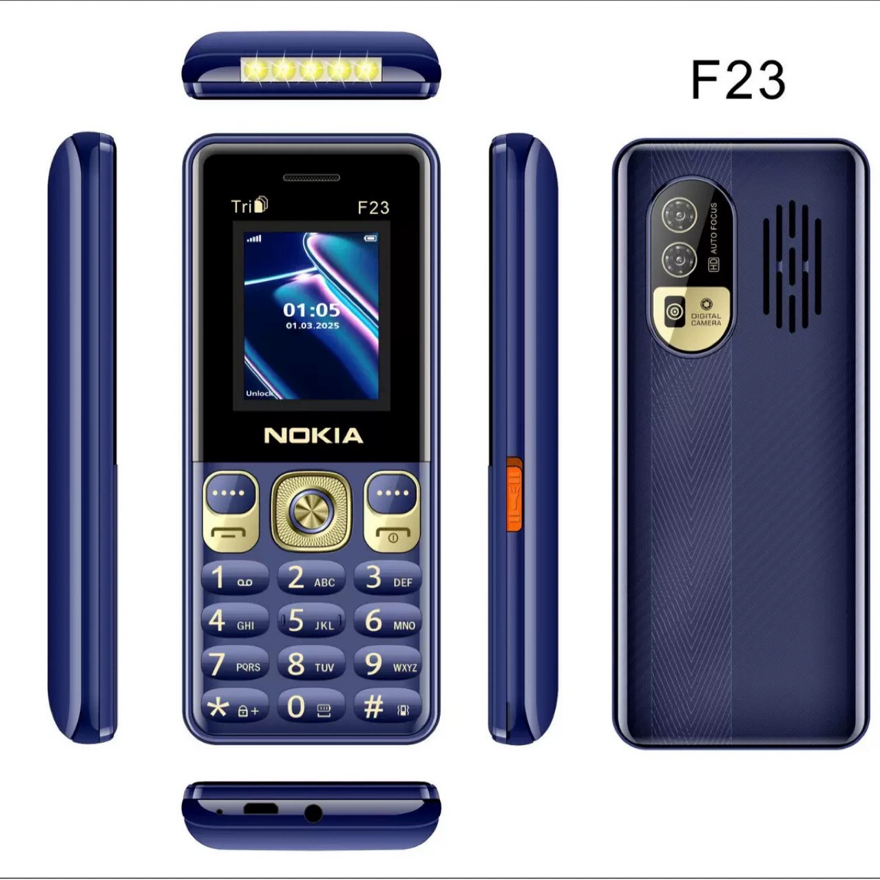 Feature phone F23, 2G non‑smart button bar, foreign‑language firmware