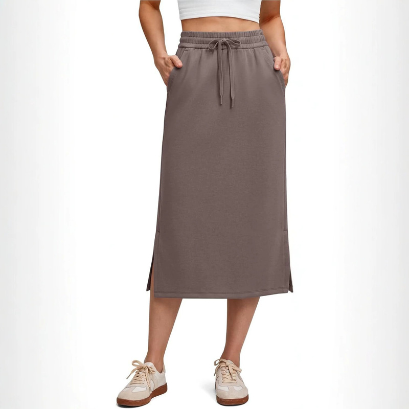 Cross-Border Amazon New European and American Style Women's Ultra-Long Soft Drawstring Casual Long Skirt with Side Slit Mid-Length Style Cross-Border Amazon New European and American Style Women's Ultra-Long Soft Drawstring Casual Long Skirt with Side Slit Mid-Length Style