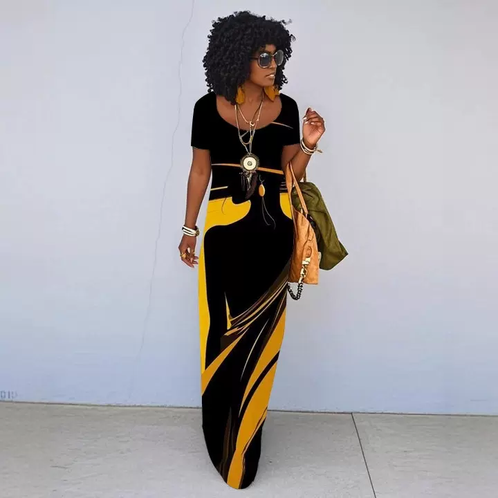 独立站亚马逊热卖大圆领连衣裙时尚修身短袖大码女装源头厂家直销