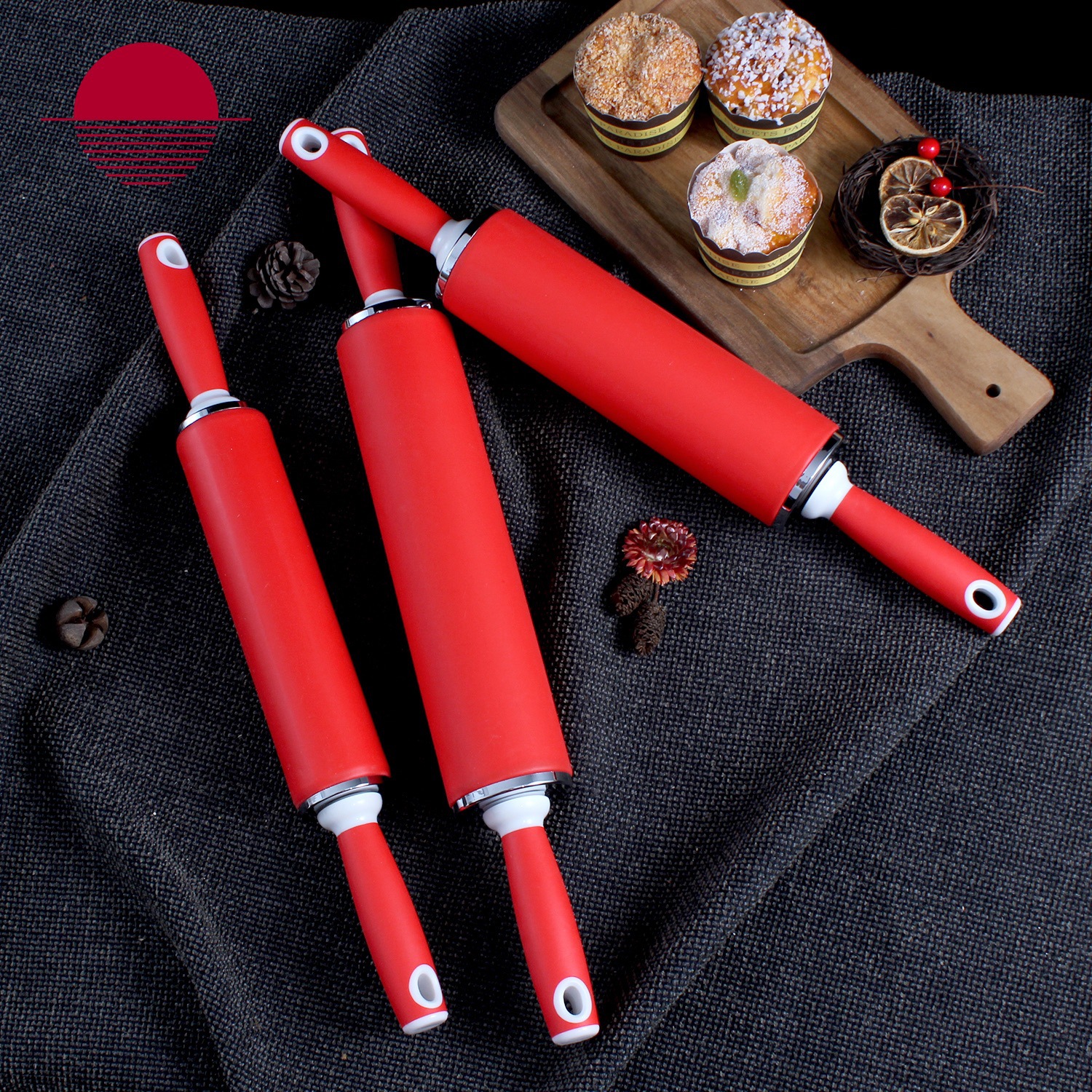 New quality silicone rolling pin wooden handle roller silicone flour stick dumpling dough walking hammer kneading tool