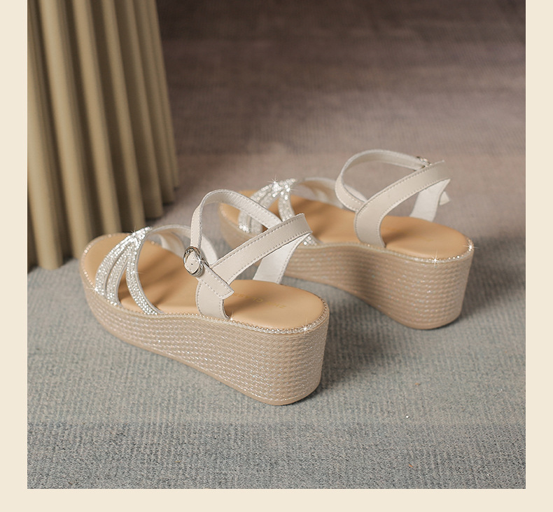 Sandal cao gót nữ đính đá phong cách cổ tích, gót xuồng 6.5 cm — M596 màu sâm panh chi tiết 21