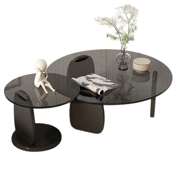 Fábrica directa de fábrica directa pequeña sala de estar de vidrio temperado mesa de té redonda combinación de mesa de té de lujo ligera