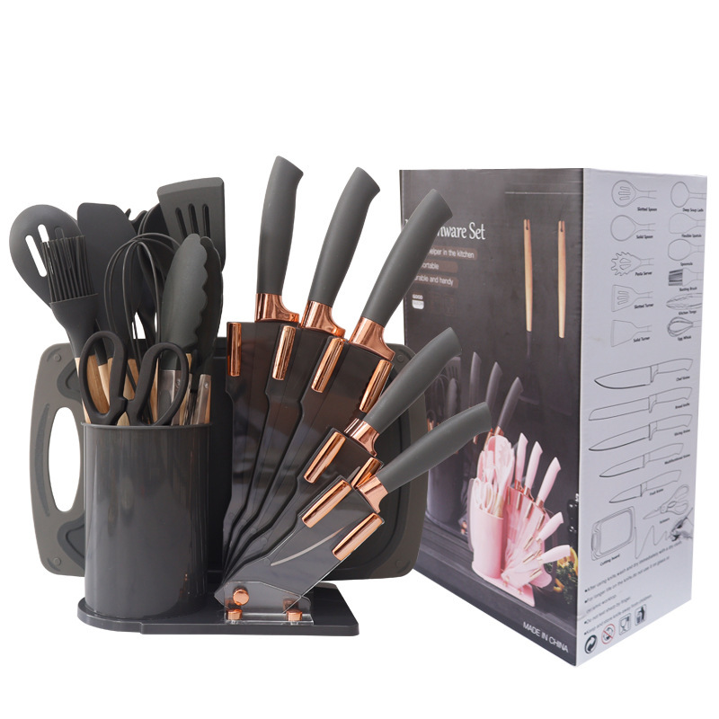 19 piezas de silicona de cocina antiadherente de silicona doméstica de grado alimenticio cuchillos de cocina set al por mayor