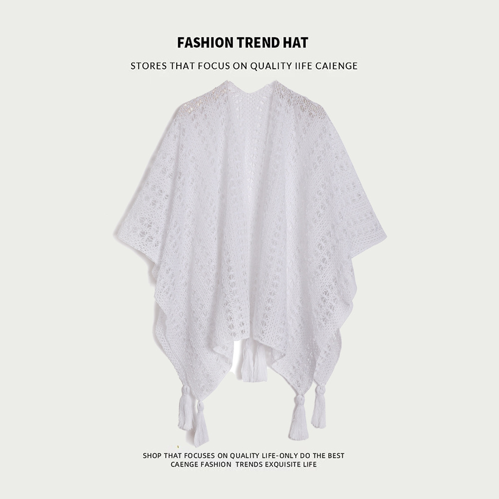 Estilo nacional de color sólido agujero de tejido chal exterior con decoración de viaje de mujeres Xinjiang con una capa de capa de capa universal