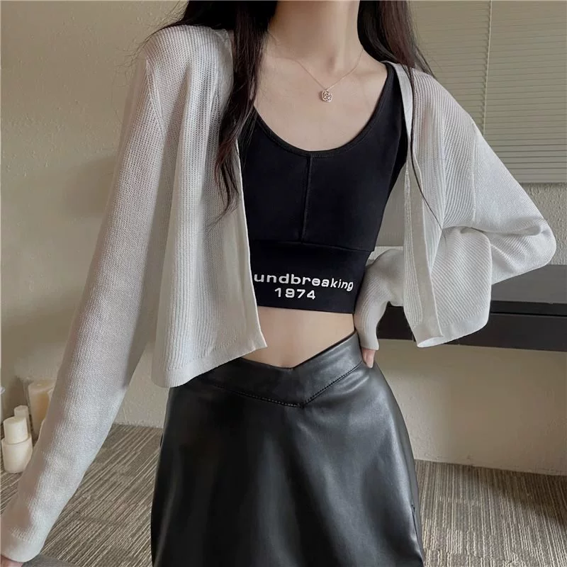 Thin knitted cardigan women, summer short length, long sleeves, oversize knit