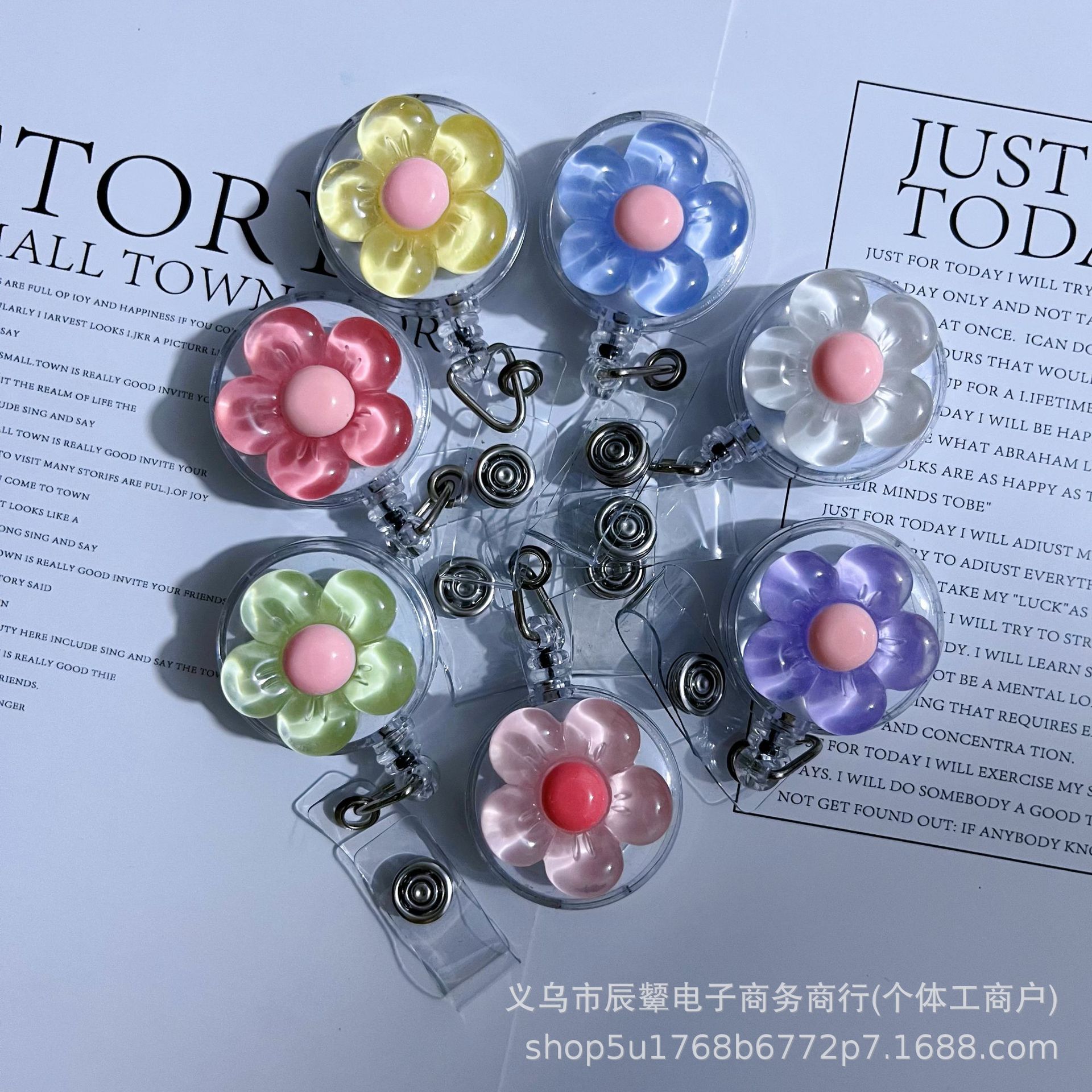 跨境简约水晶花朵可伸缩易拉扣护士医生胸牌工作证件伸缩扣批发