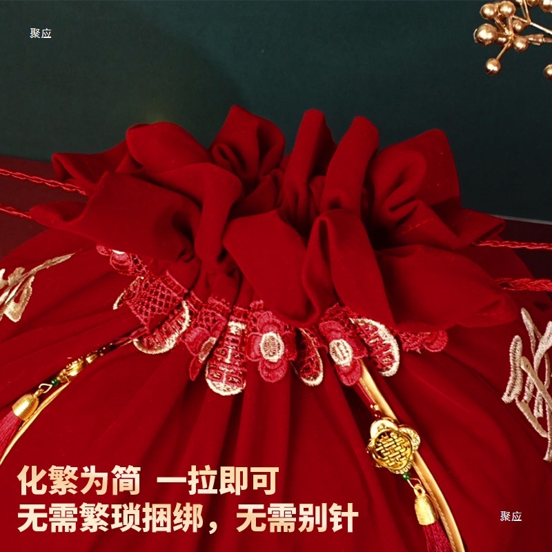 结婚包袱皮大号新娘陪嫁套装喜盆包裹布女方娘家嫁妆红布包盆绢花|undefined