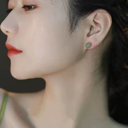[Natural Green Aventurine] 925 silver needles are not easy to cause allergies and support ear piercing, Chinese style earrings, mosquito coil disc ear clips, no ear piercing