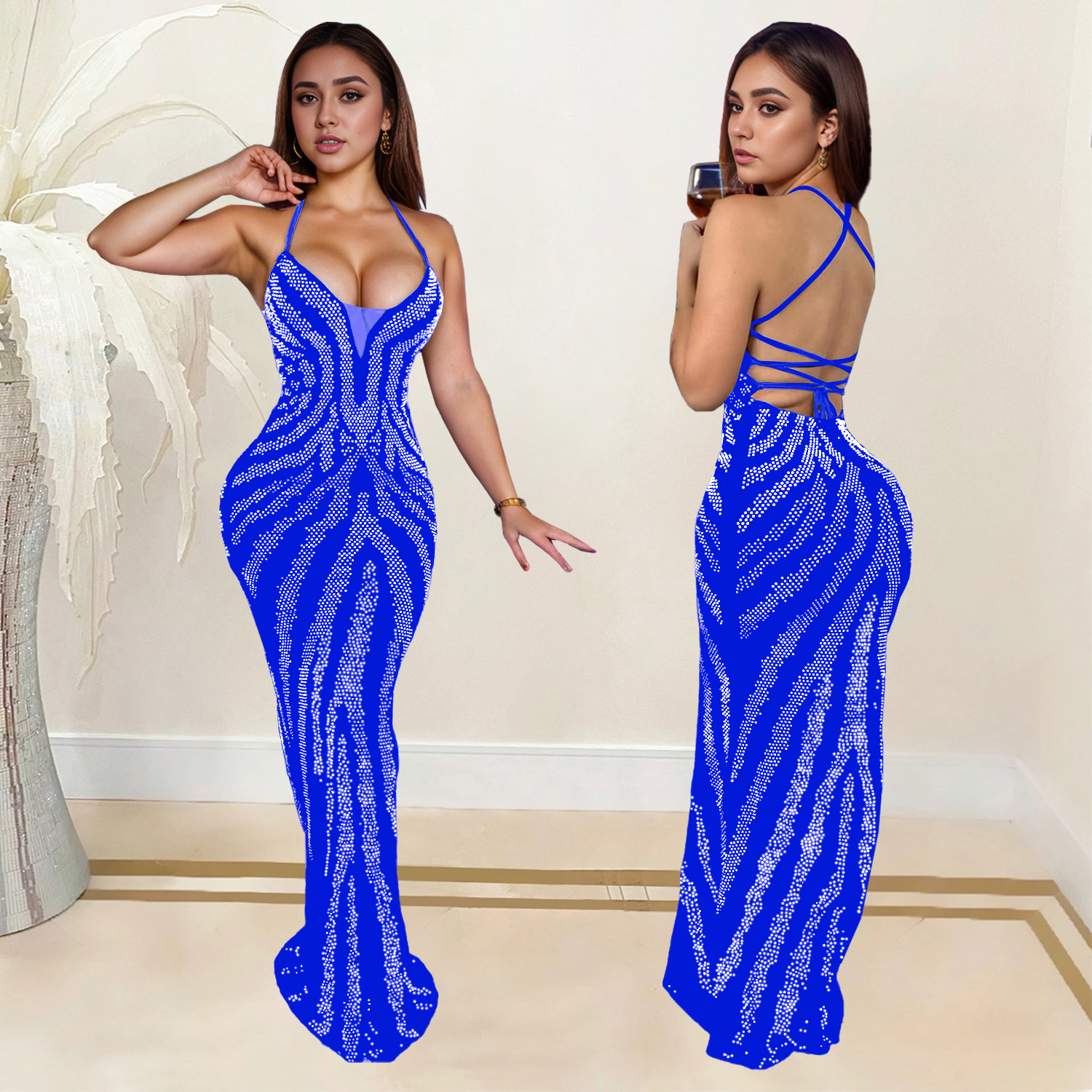 C7099 Aliexpress transfronterizo Amazon estación independiente de moda europea y americana de mujer cinturón de diamante caliente vestido de alta calidad