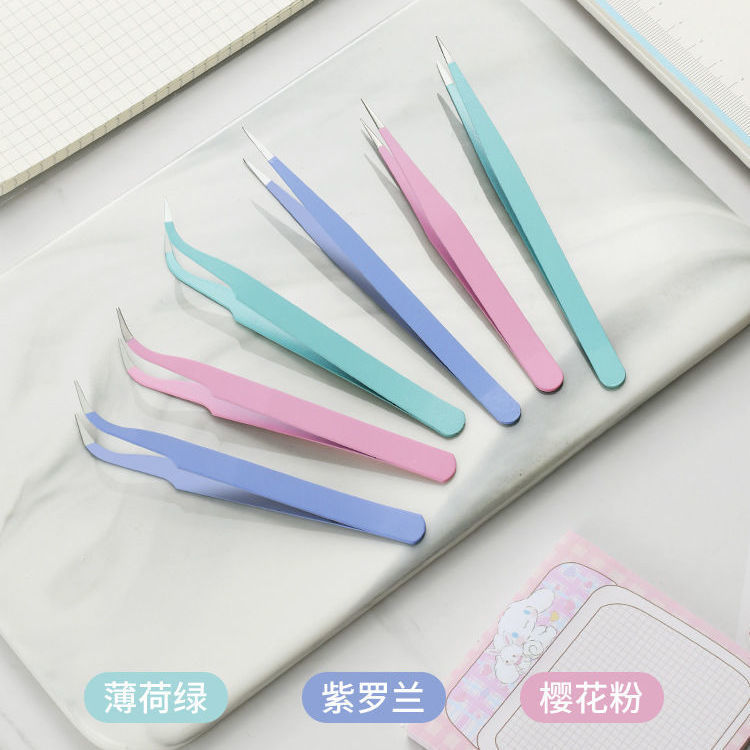 马卡龙手账彩色镊子不锈钢夹子diy美甲夹钻贴纸夹线学生聂子钝头