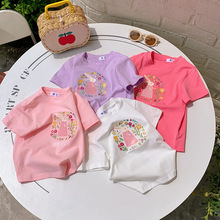 2024新款兔子花园夏季短袖儿童T恤女童可爱卡通印花上衣一件代发