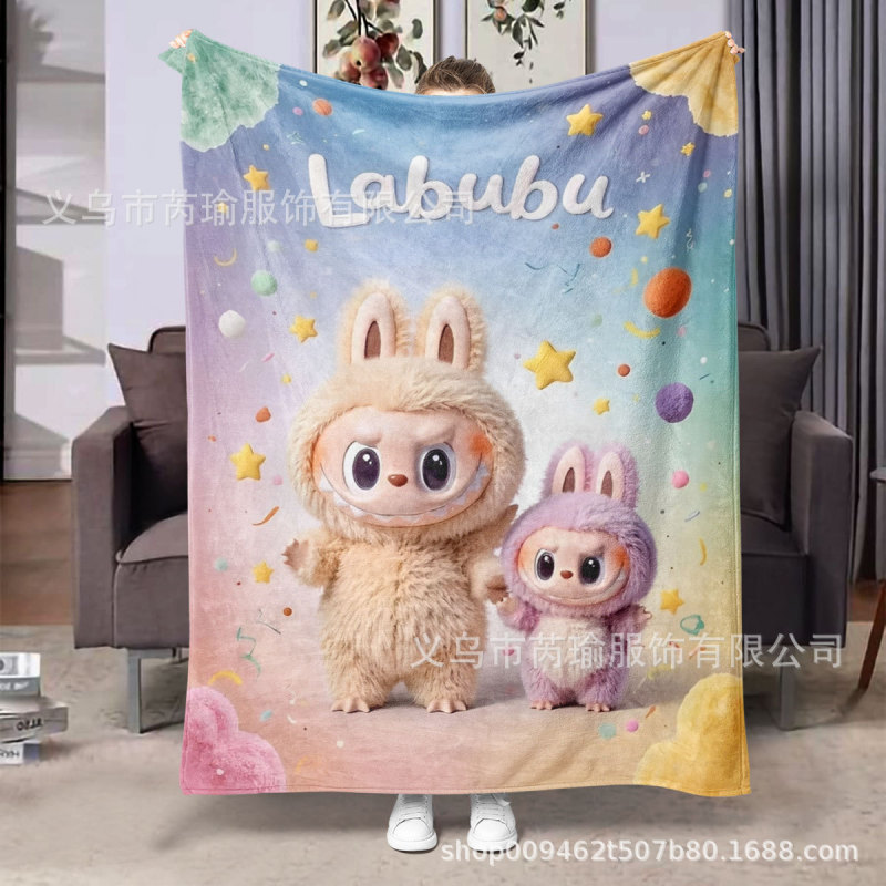 ラブブプリントフランネルブランケット エアコンブランケット 小さなブランケット ワンピース両面フランネルブランケット 小さなカバーブランケット|undefined