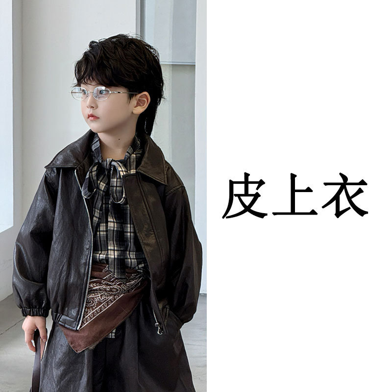 男童套装2025秋季新款皮衣儿童韩版帅气皮夹克短裤两件套一件代发|undefined