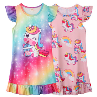 unicorn unicorn girls pajamas summer dress short sleeve children's clothing home clothes children's nightgown