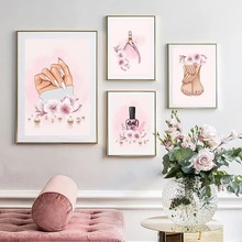 指甲油时尚粉色墙画厂家批发来图打印帆布画跨境电商亚马逊