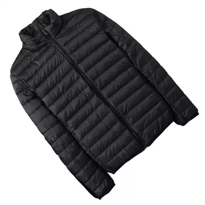 Light and thin men's down jacket with down with hood, plus size, slim fit