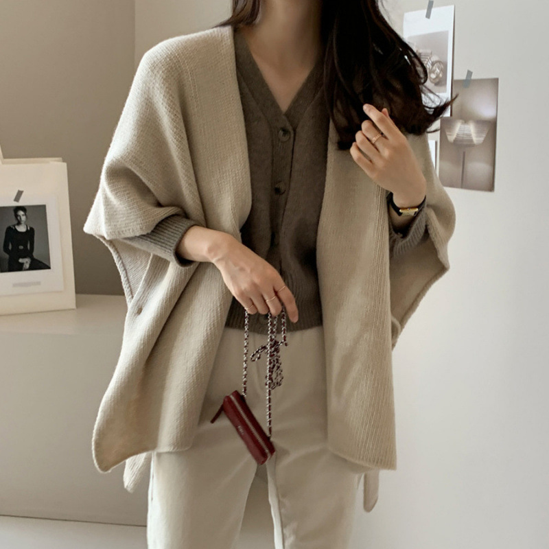 Corea del Sur Dongdaemun perezoso viento de punto chaqueta de chal de mujer ocio temperamento suave suéter de cashmere abrigo