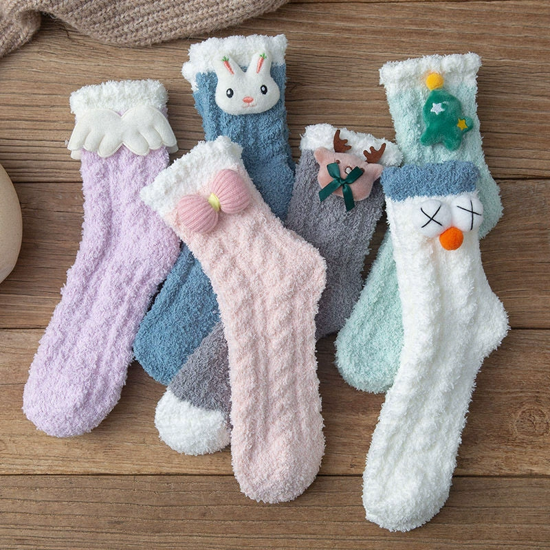 Coral velvet cute keep warm socks for pregnant, mid-length