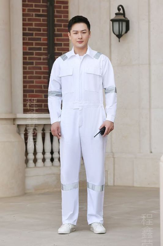 纯棉工作服海员长袖蓝色反光条防尘连体套装劳保服车间电焊劳保服|undefined