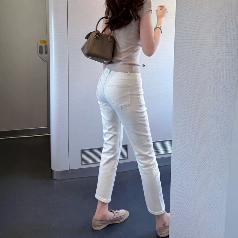 White Straight-Leg Slim-Fit Skinny Jeans for Women, 2026 New Versatile Stretchy Cropped Pants for Petite Figures White Straight-Leg Slim-Fit Skinny Jeans for Women, 2026 New Versatile Stretchy Cropped Pants for Petite Figures