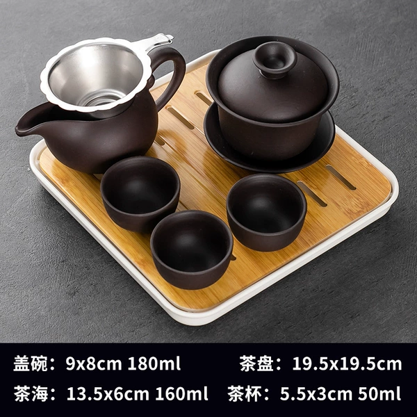 Black purple sand set + melamine small square white plate