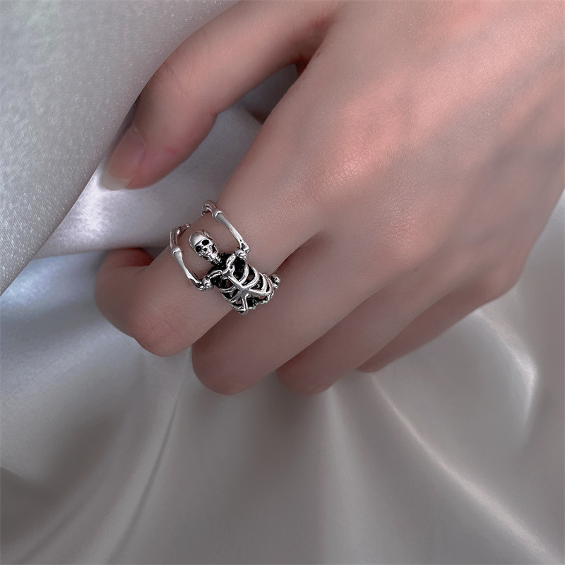 Korean old antique silver skull open ring