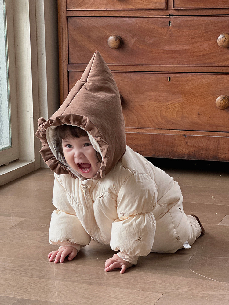 2024 invierno engrosamiento cálido ropa de escalada ropa de salida versión coreana mameluco para bebés de estilo occidental 0-2 años mono para bebés 1