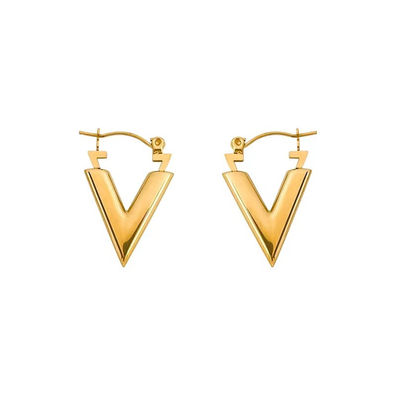 1 Par Casual Estilo Simple Forma V Enchapado Acero Inoxidable 304 Aretes display picture 1