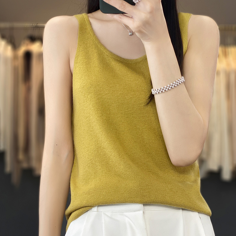 Chinese Style Merino Wool Camisole for Women, Summer Vintage Ultra-Thin Strap Ribbed Inner Top Chinese Style Merino Wool Camisole for Women, Summer Vintage Ultra-Thin Strap Ribbed Inner Top