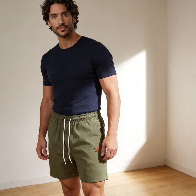 Summer Men's Quick-Dry Beach Shorts, Loose-Fitting Lettered Leather Label Surf Shorts, Casual Swim Trunks for Seaside Vacation, Suitable for Outdoor Wear