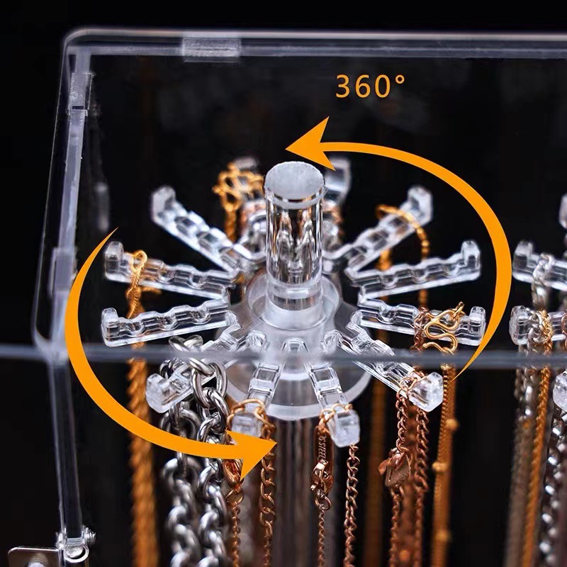 A prueba de polvo transparente collar de acrílico caja de almacenamiento pulsera de la cadena de clavícula tobillos caja de joyería aumentada soporte de exhibición giratorio