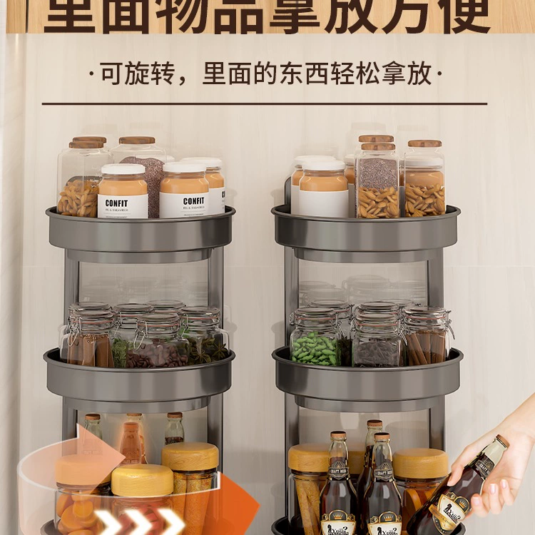 Крутящаяся подставка для еды на кухне, двойной полки для специй, держатель на столешнице, зернистое хранение специй